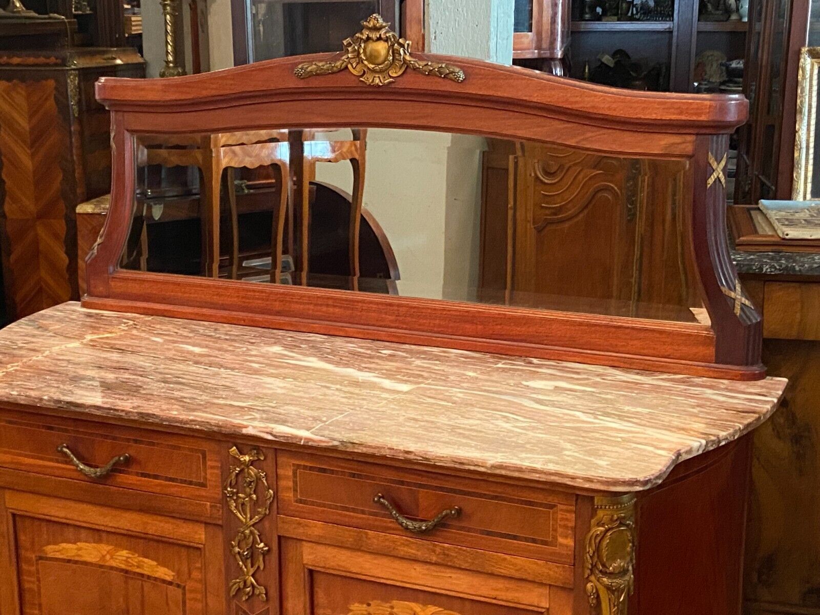 Desserte buffet with mirror background credenza and Louis XVI style marble top