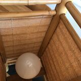 Lampe à poser en bambou et tissu vintage
