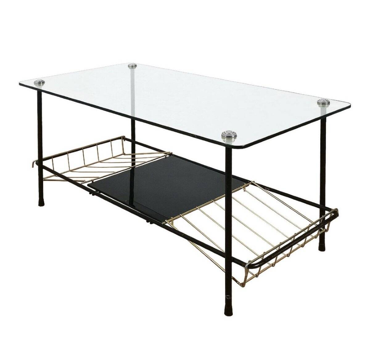 Black Steel Coffee Table with Magazine Rack attributed to Pierre Guariche for Airborne, 1950s