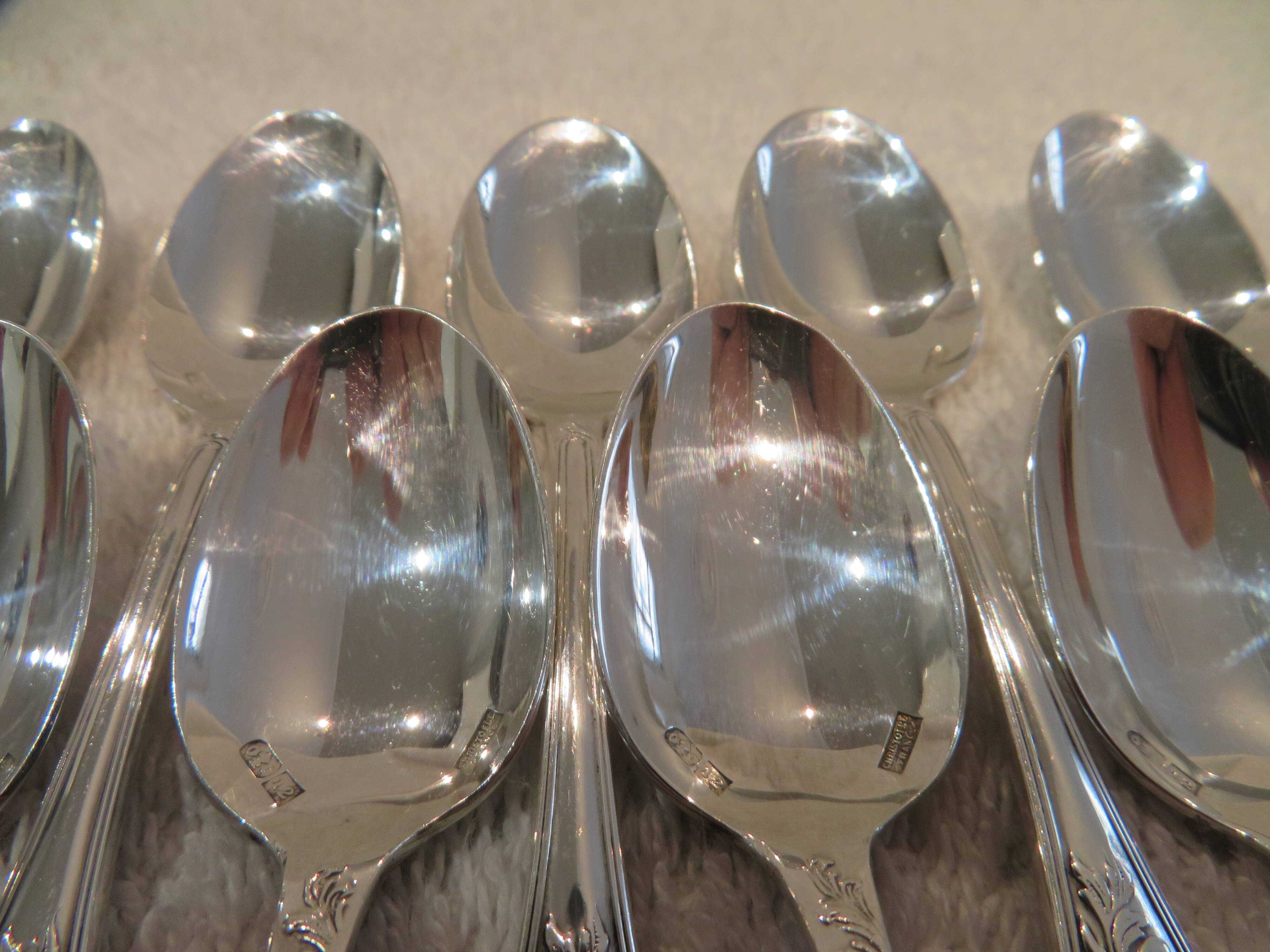 12 silver-plated mocha spoons by Christofle Marly, 10cm