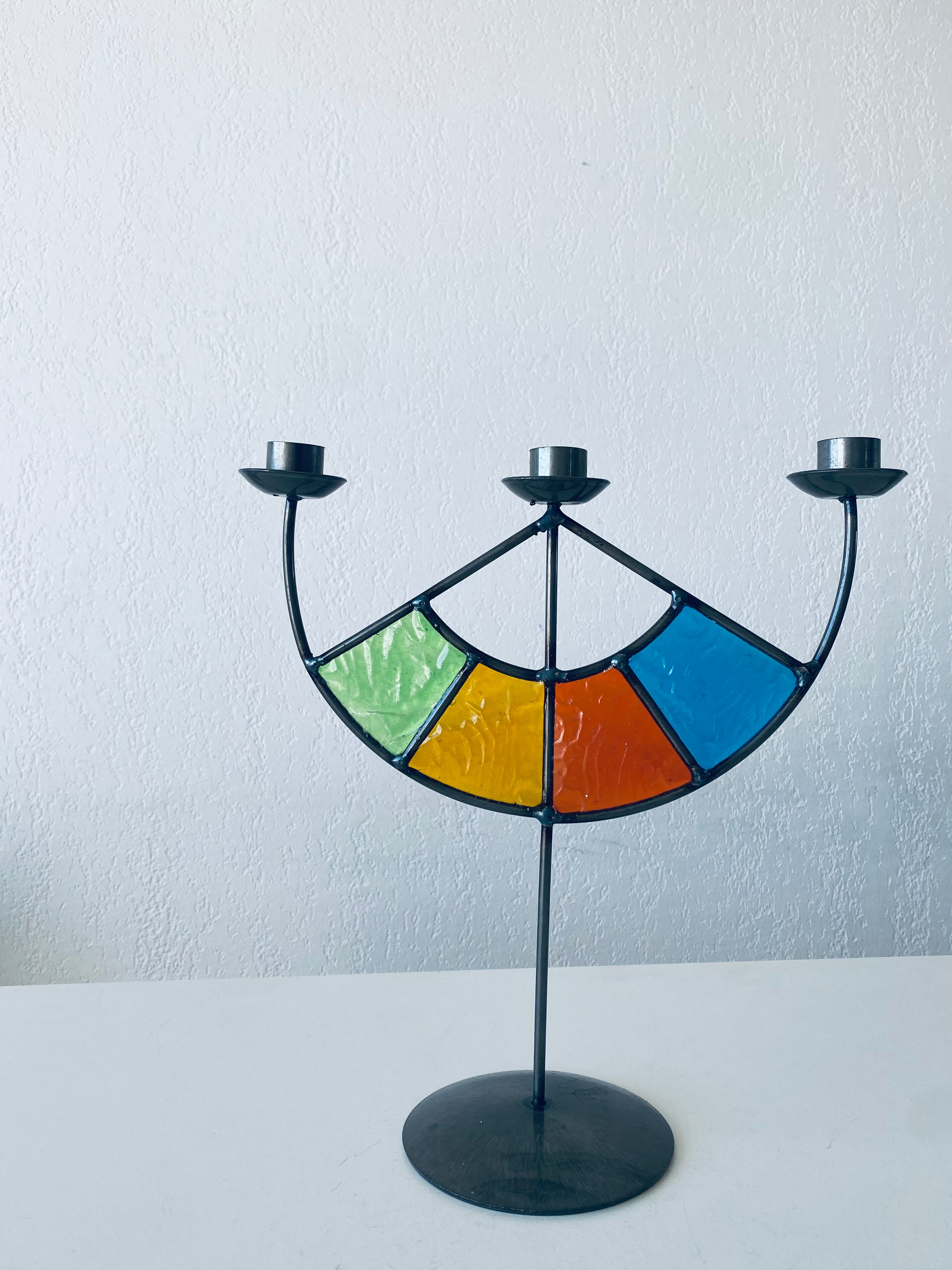 Colorful stained glass candle holder