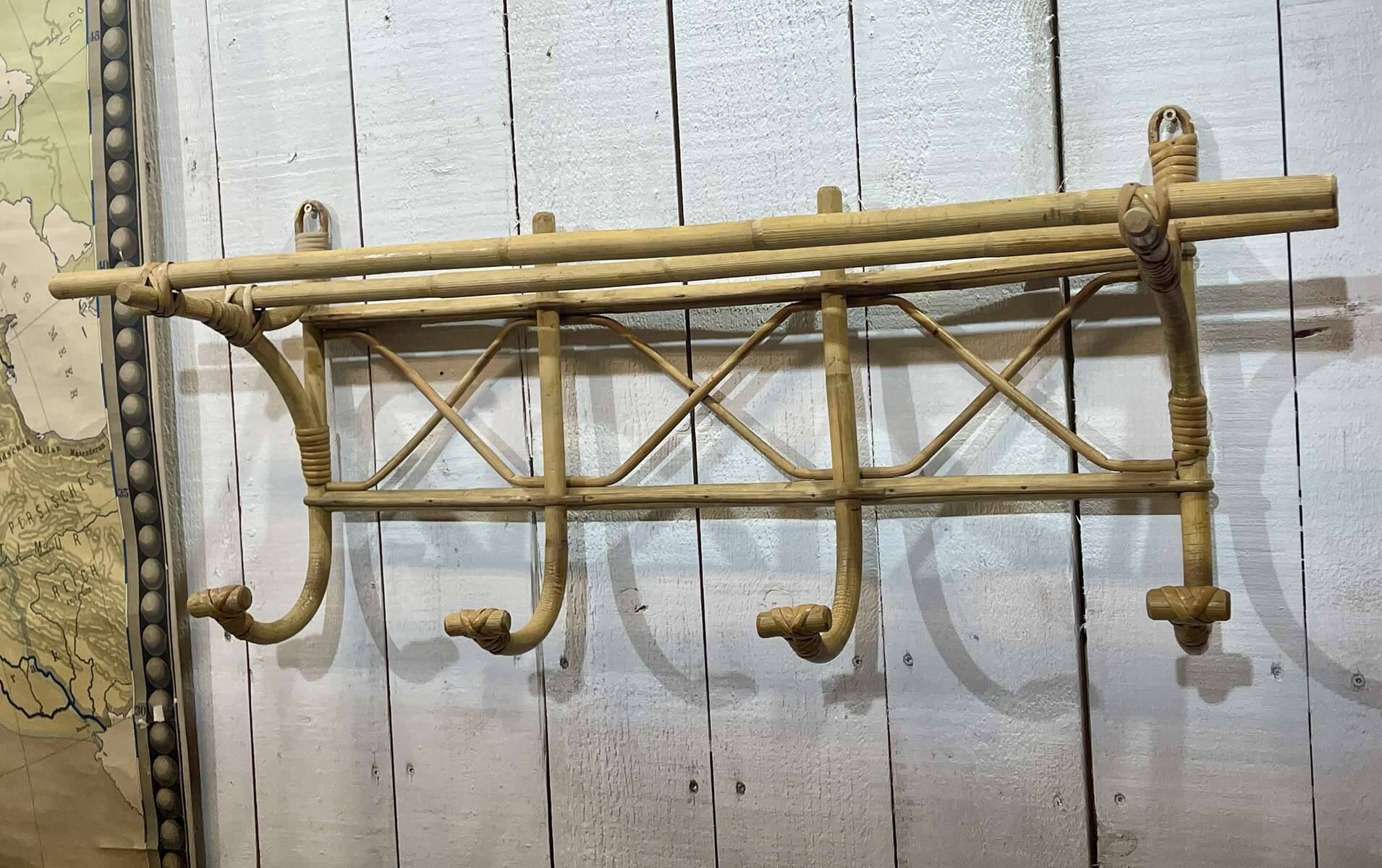 1960s rattan wall coat rack