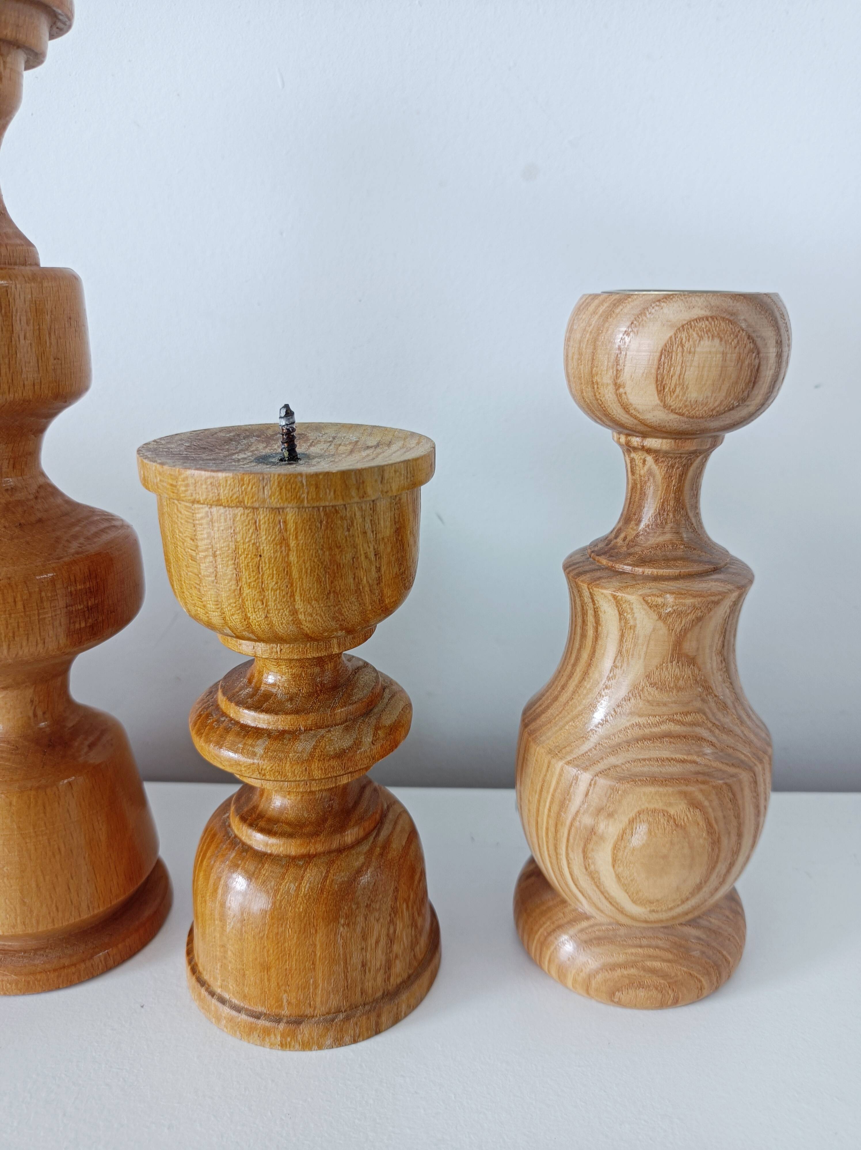 Set of 4 Scandinavian turned wooden candle holders