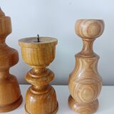 Set of 4 Scandinavian turned wooden candle holders