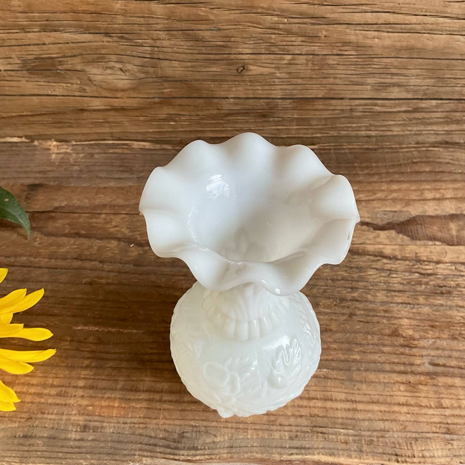 Small white milk glass vase