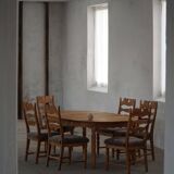 Denmark mid-century, set of 8 oak and lambswool chairs, Henning Kjærnulf, 1960s