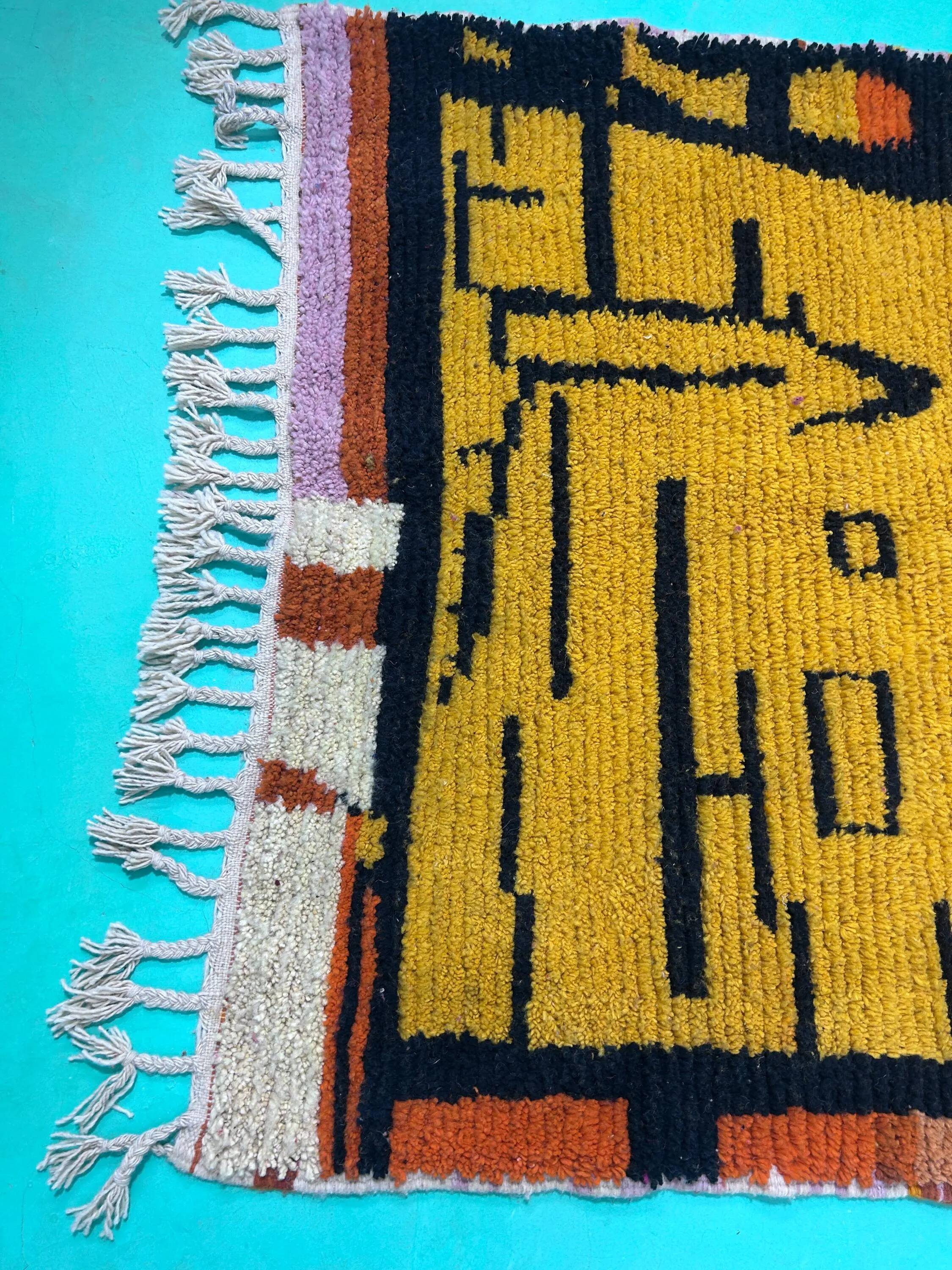 Unique Moroccan rug in natural wool 3x2 m