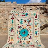 White blue multicoloured kilim suzani rug – 240x170 cm