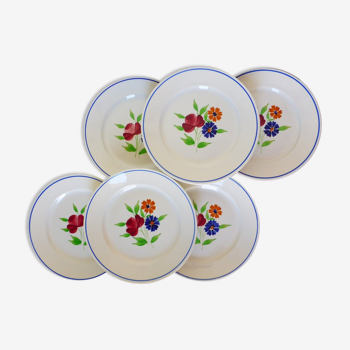 Lot de 6 assiettes plates vintage de la manufacture de Badonviller en porcelaine