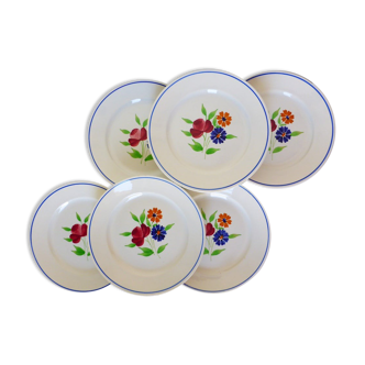 Set of 6 vintage flat plates from the Badonviller factory in porcelain