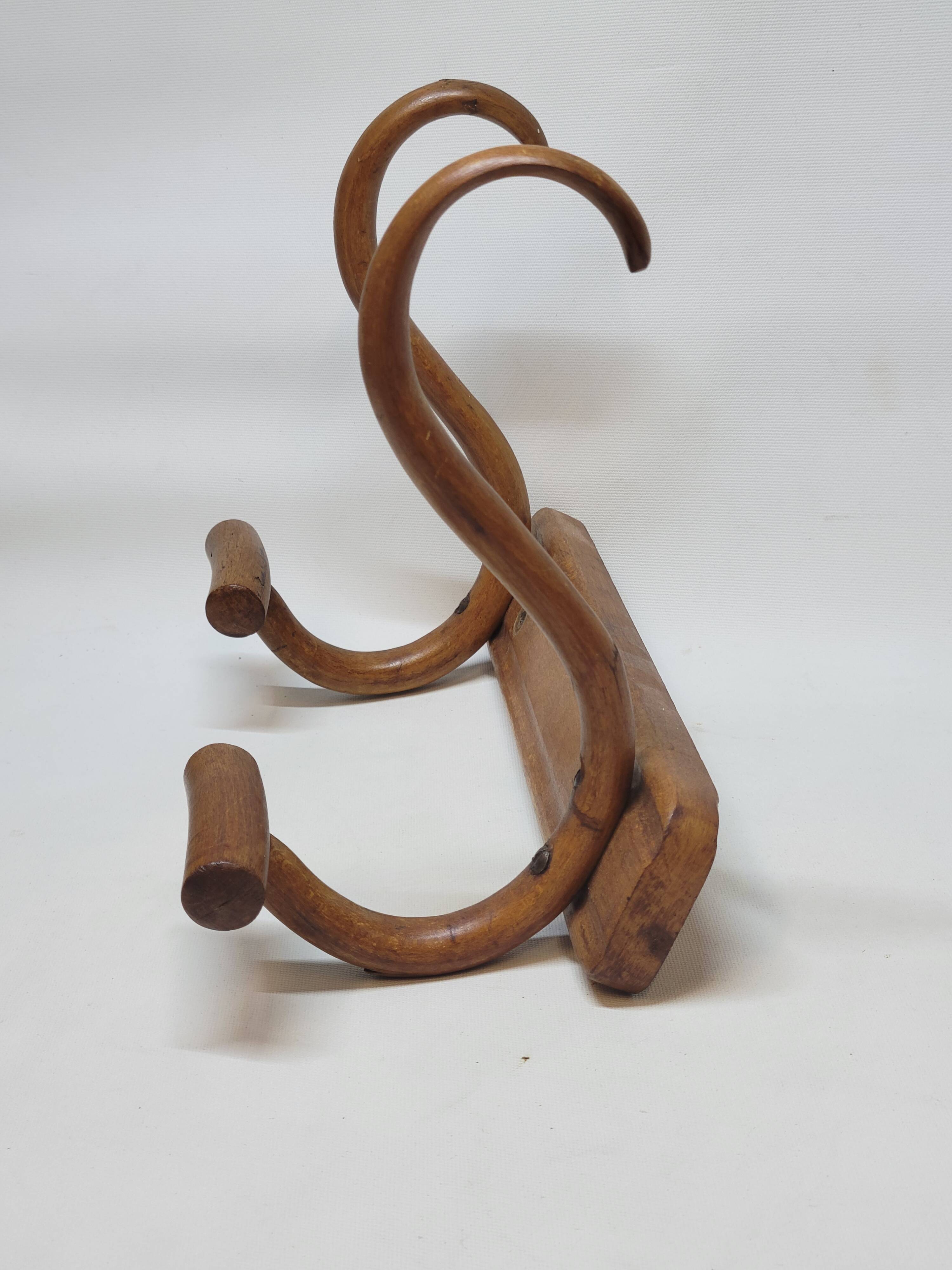 Double Bistro Coat Rack Curved Wooden Hanger Early 20th Century