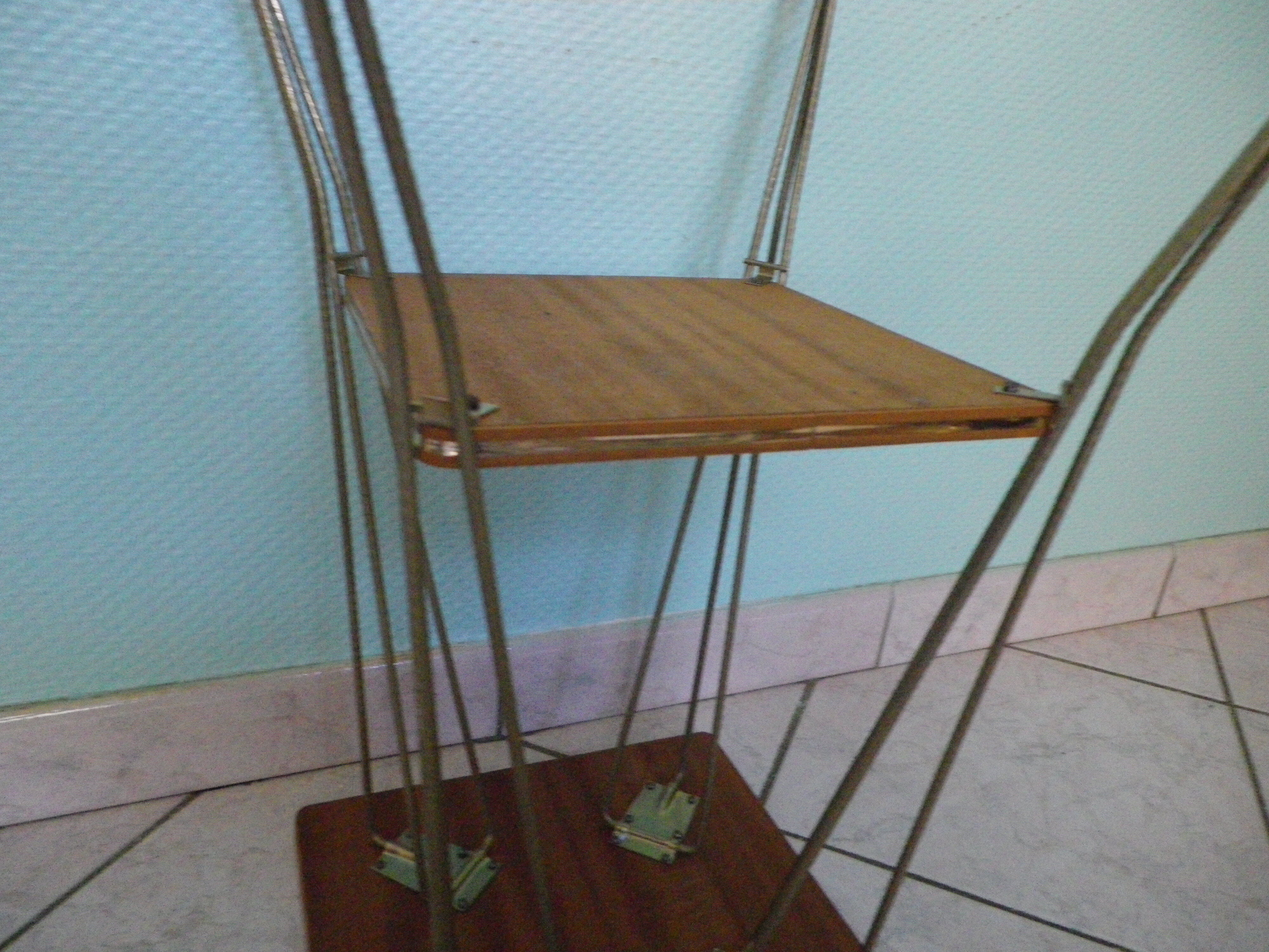 Formica side shelf, 2 shelves, gold metal - 60s