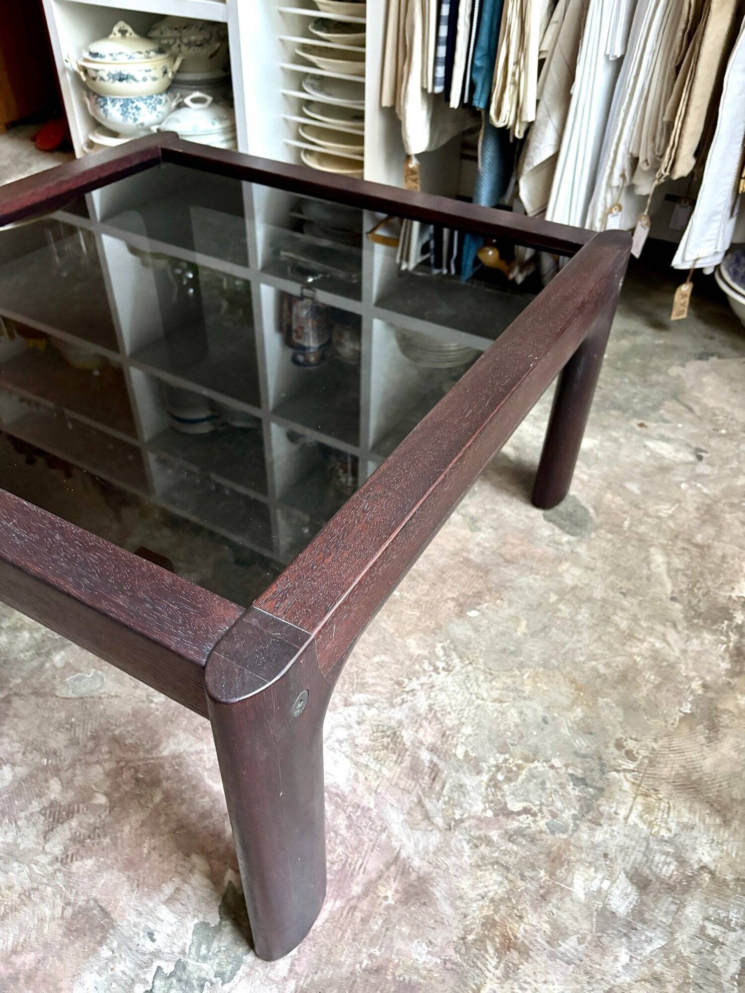 Teak and smoked glass coffee table produced by Ekornes, Denmark