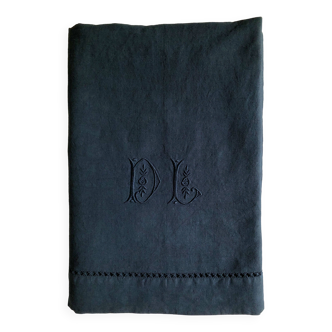 Antique linen and cotton sheet in night blue