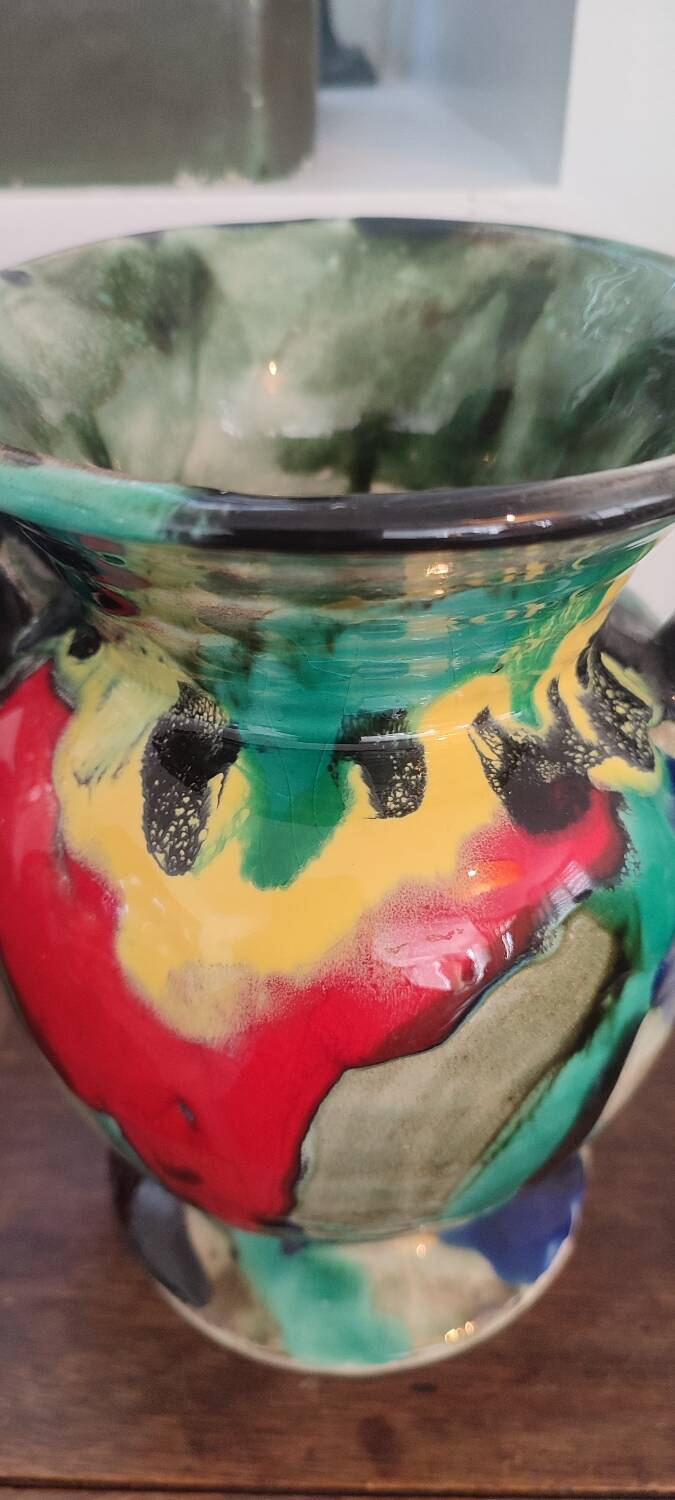 Art Deco vase in ceramic with flame glazes