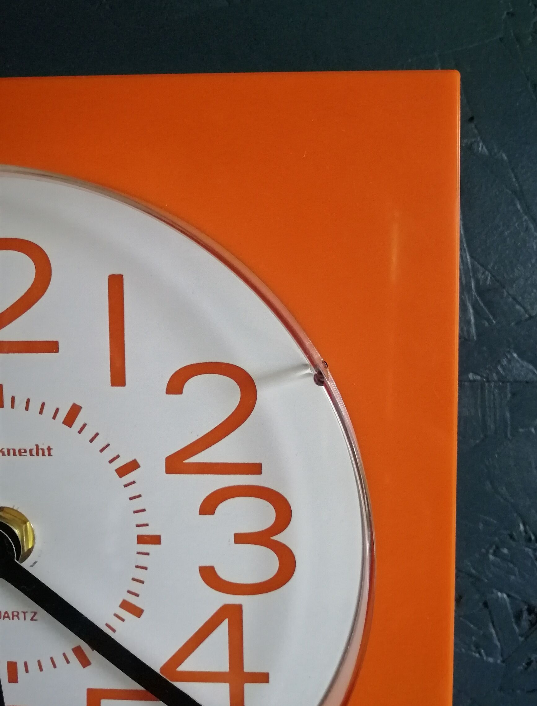 Vintage clock square silent wall clock "Bauknecht orange white"