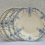 Set of 4 hollow aasiettes model Venice Opaque porcelain of Gien iron earth blue floral decoration