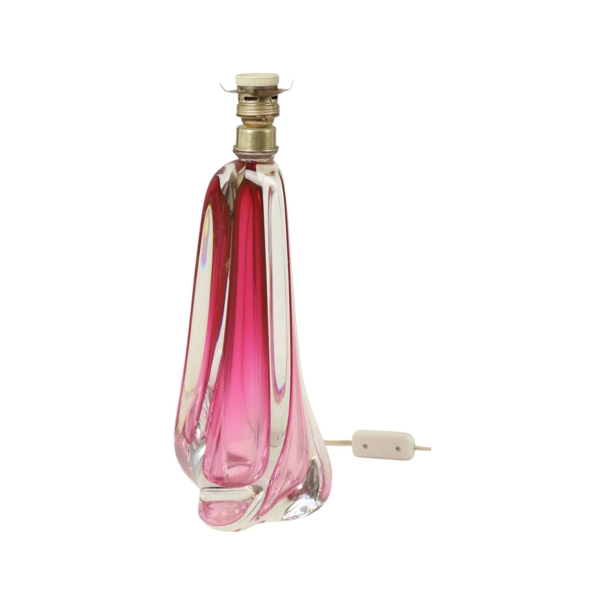 Purple Pink Table Lamp Crystal Val Saint Lambert Swirl 60s