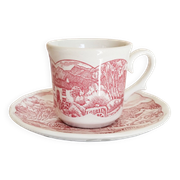 Vintage red earthenware coffee set, Swiss Landscape, Italy