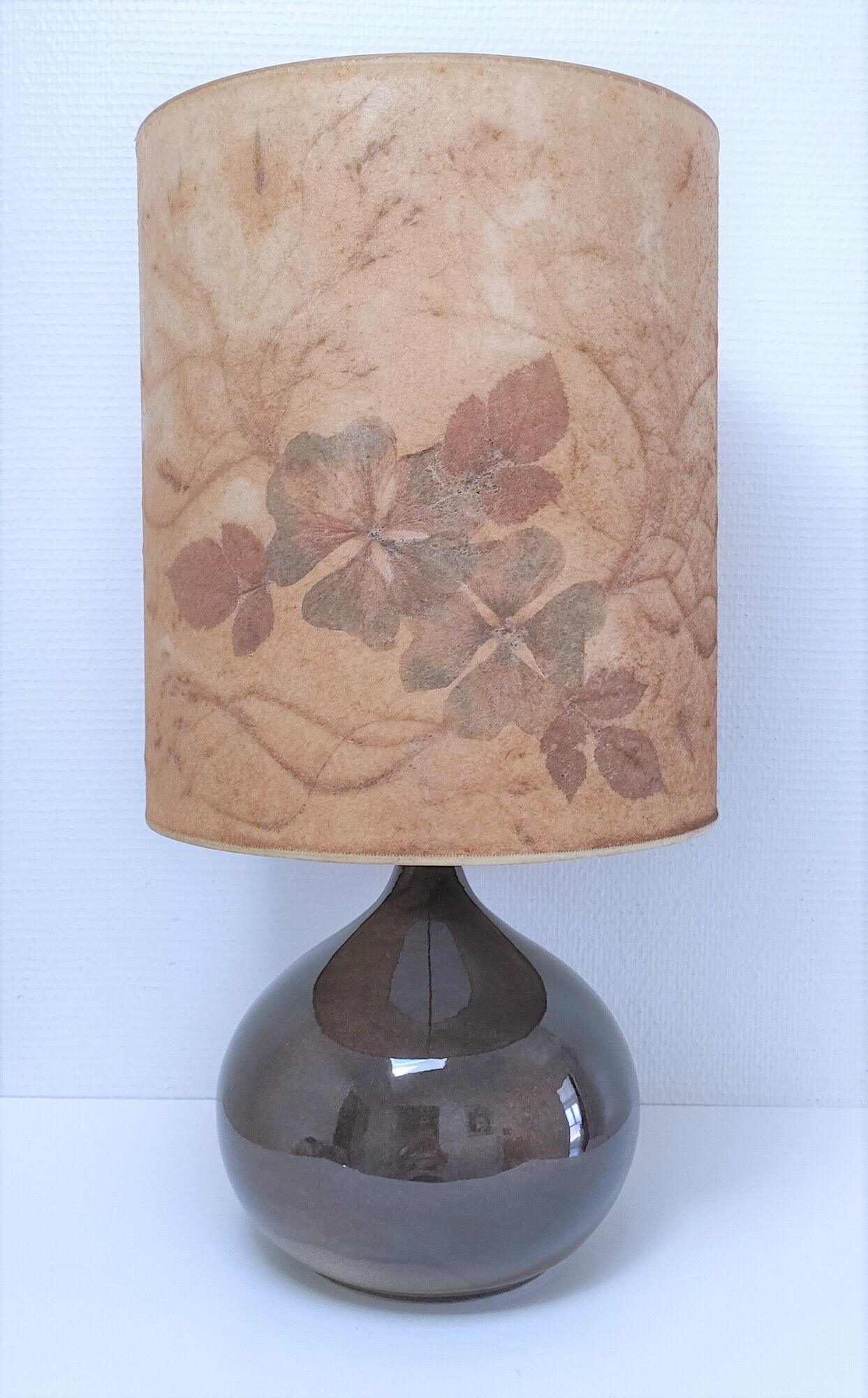 Lampe céramique signée abat-jour herbier hauteur 59 cm