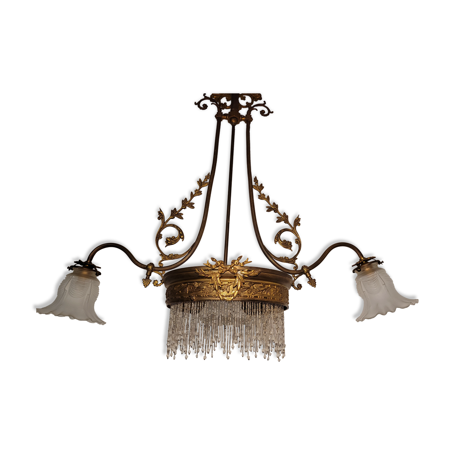 Gold metal chandelier and three-light beads