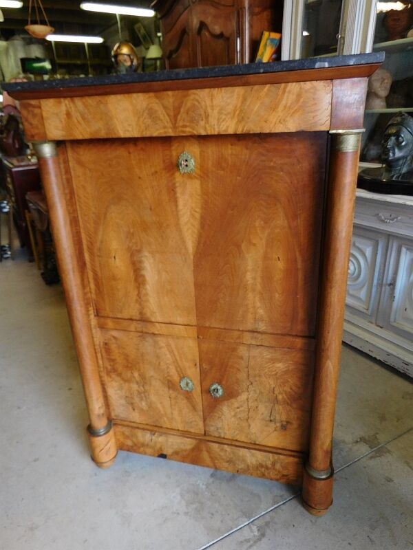 Secretaire empire a colonnes detachees plateau marbre noir du xix ème siecle