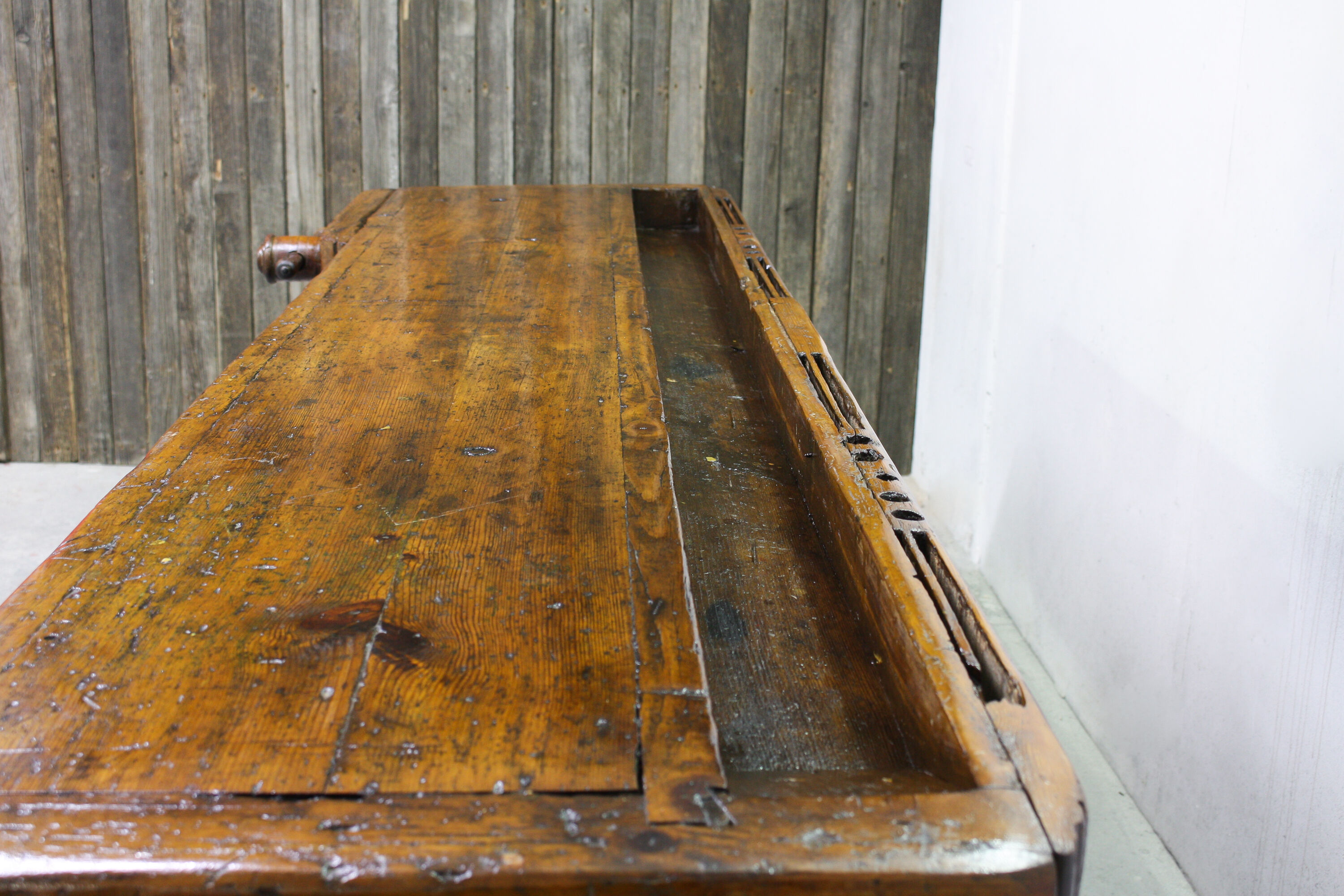 Vintage Portuguese Carpenter's Workbench in wood and black, 1950s