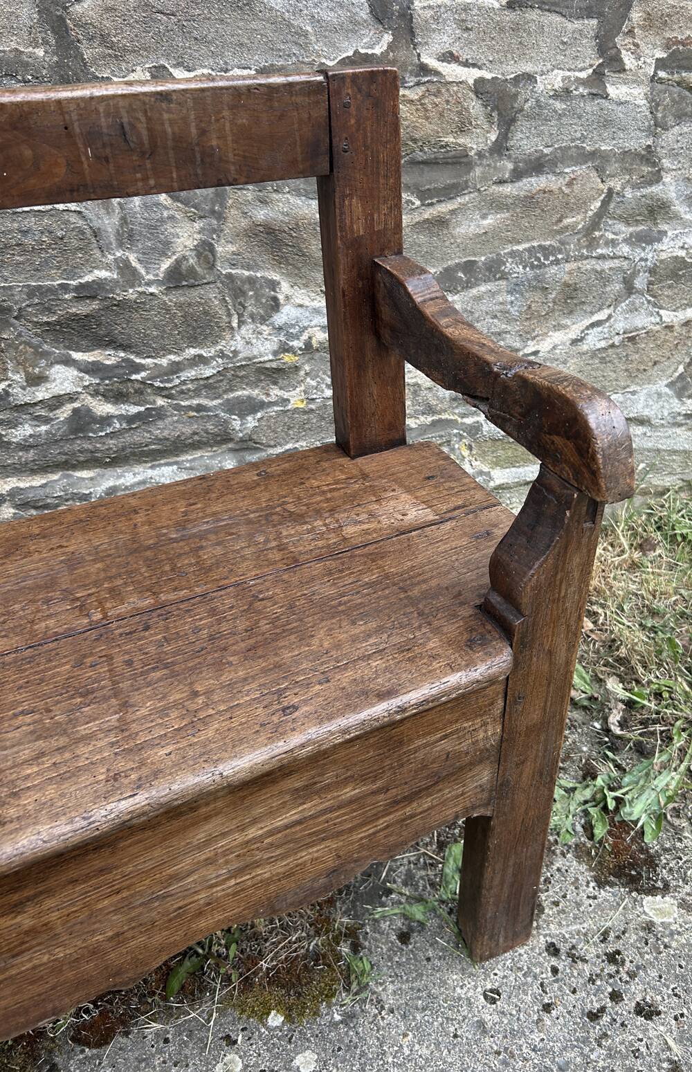 Banc de cheminée ancien en bois, fin XIXème s