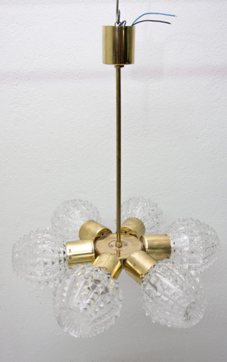 Vintage pendant with six cut glass lampshades, Kamenický Šenov, 1970´s