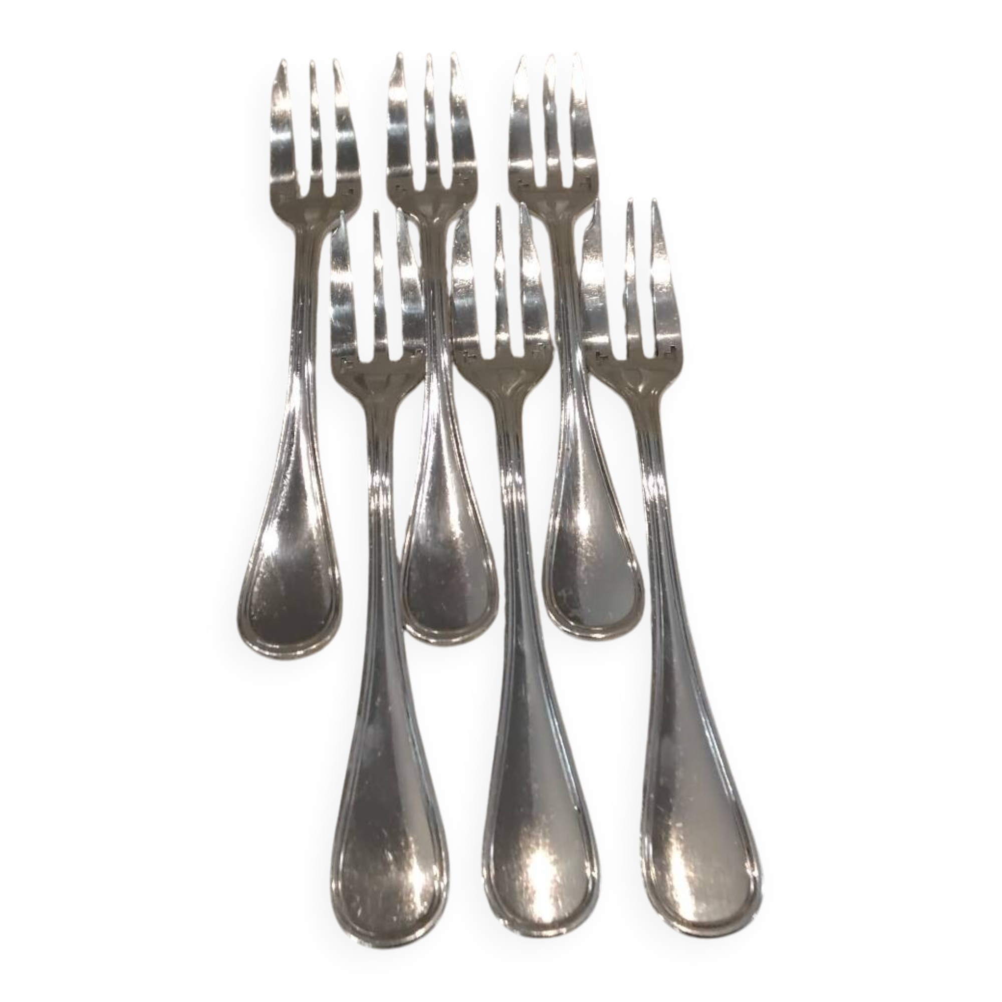 6 silver-plated metal cake forks by Christofle silversmiths, Albi pattern