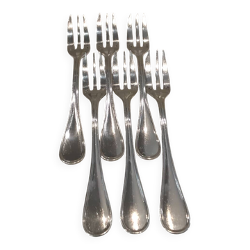6 silver-plated metal cake forks by Christofle silversmiths, Albi pattern