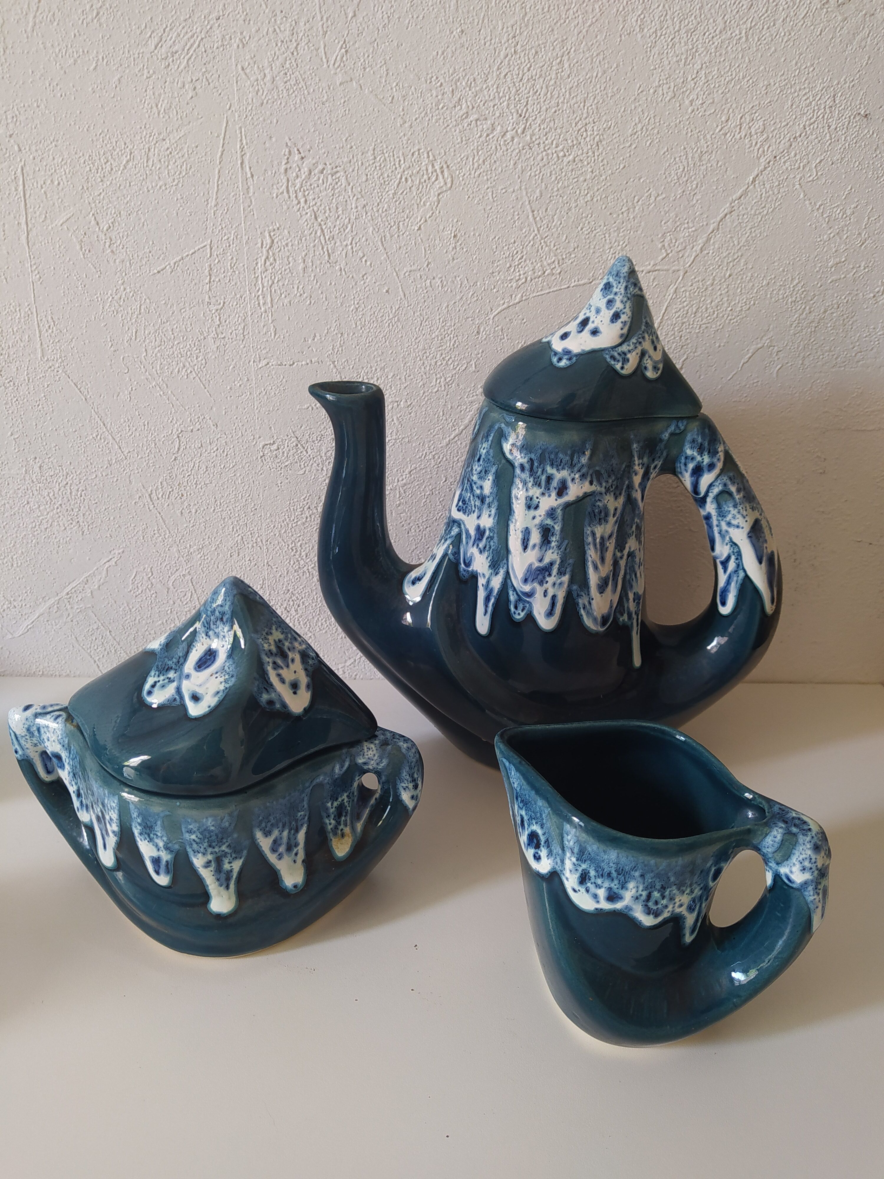 Vintage blue coffee service vallauris design 60s