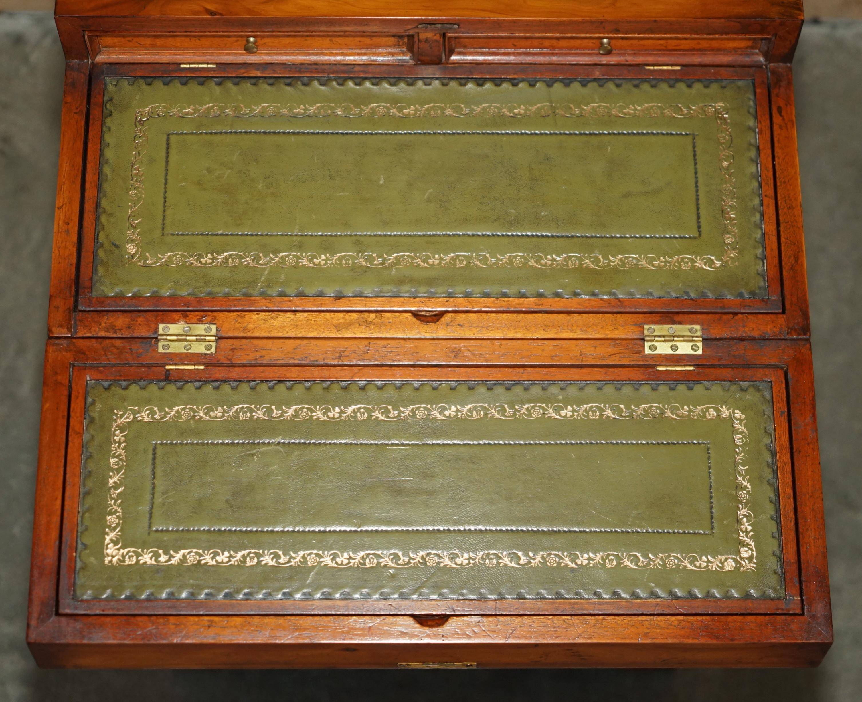 Military desk Harrods in Burr Yew wood with leather, country style.