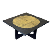 Table brutaliste avec plateau en ardoise 60s 70s