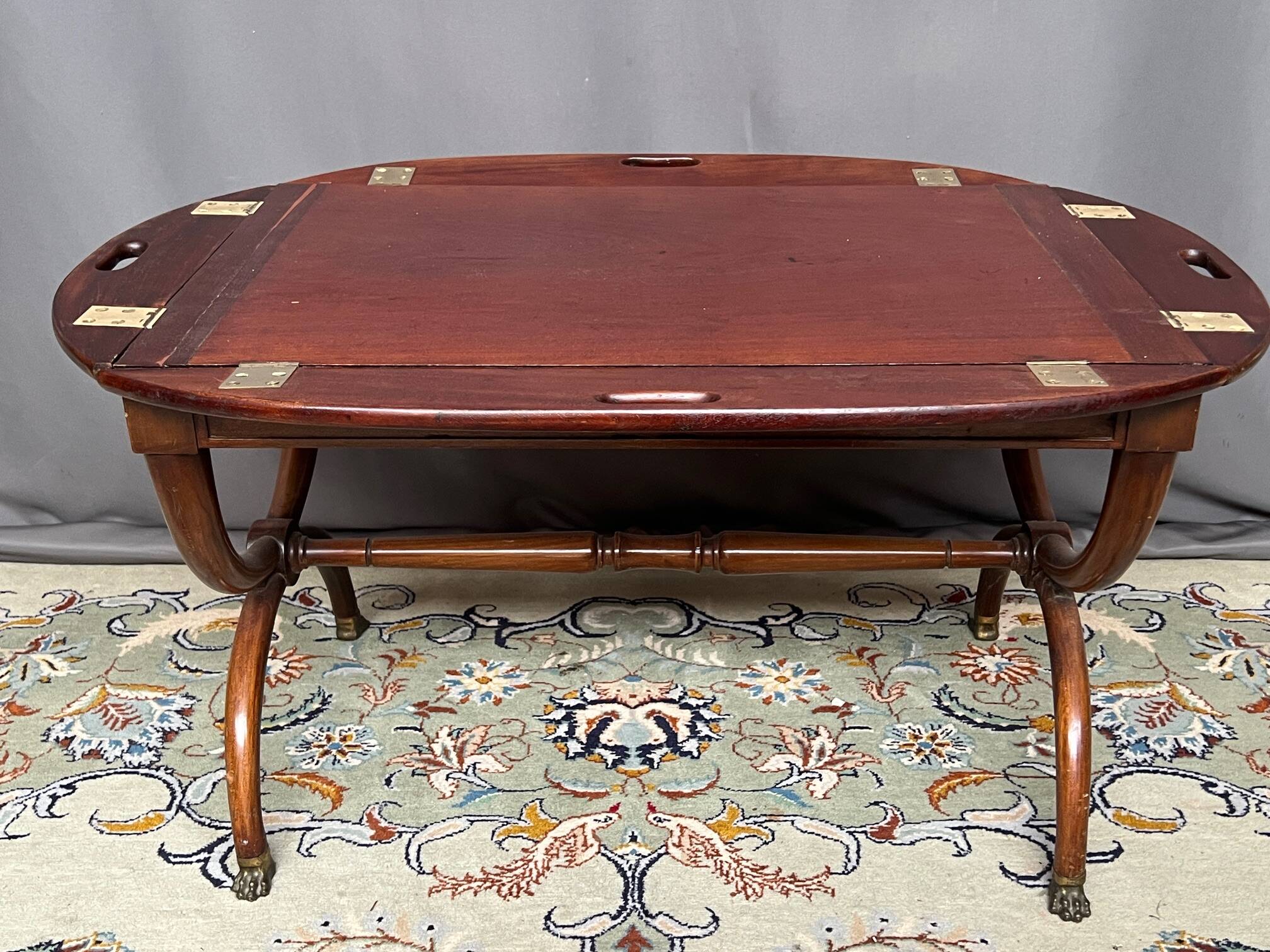 George III mahogany dessert table with 4 folding oval sides