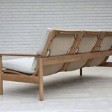 1970s, renovated Danish 3-seater sofa, solid oak wood.