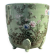 Celadon ceramic cache-pot with floral Japanese-style decoration and fine leaf feet X