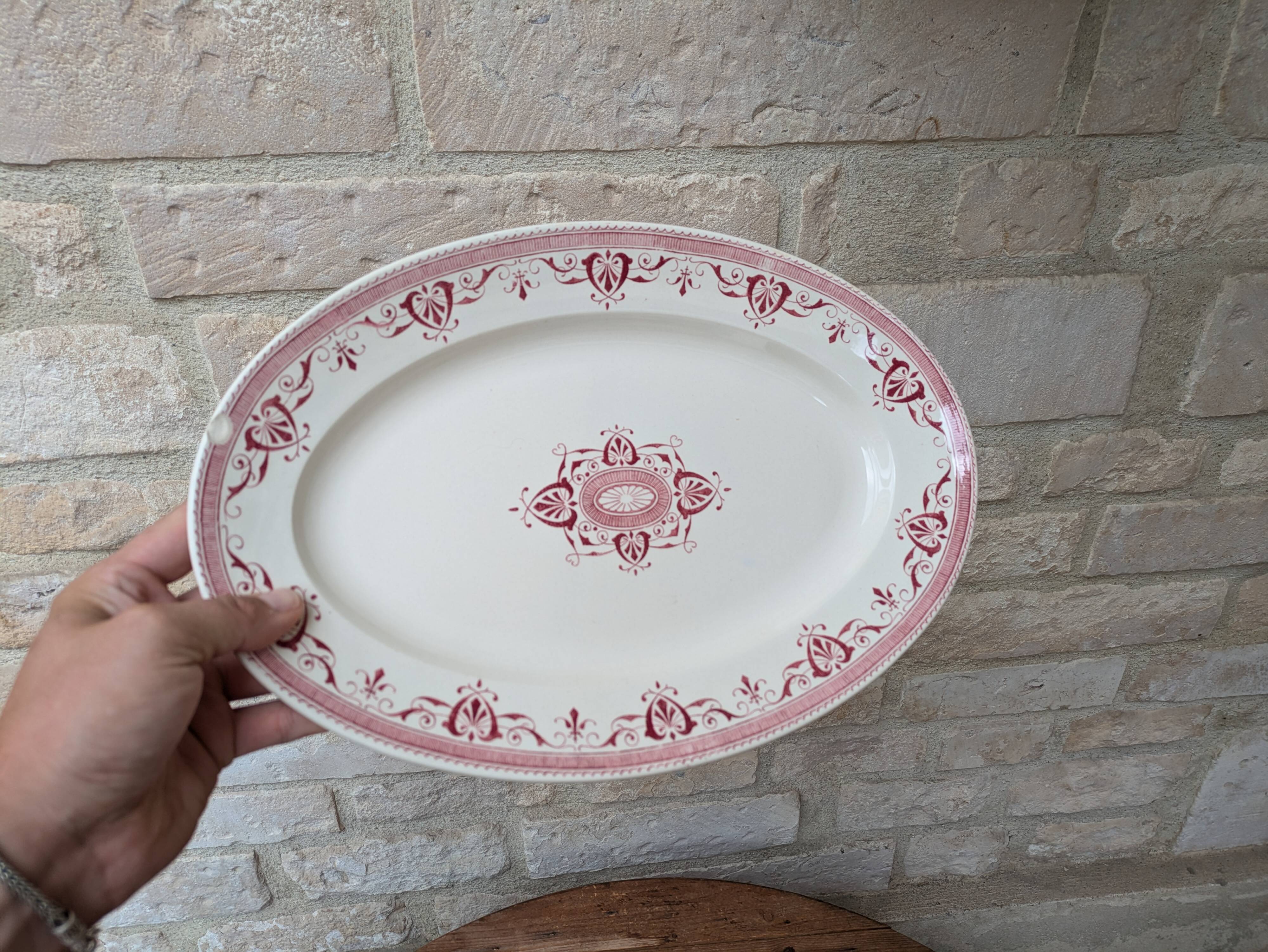 Old oval serving dish, Amiral Creil and Montereau Terre de Fer model