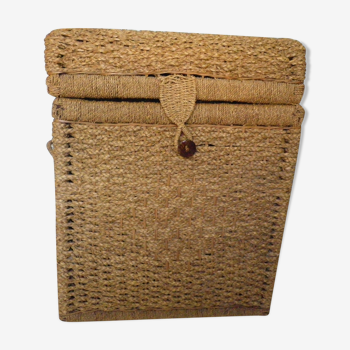 Corsair-style trunk with rounded woven wicker lid, 2 handles - Vintage