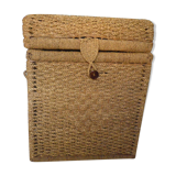 Corsair-style trunk with rounded woven wicker lid, 2 handles - Vintage