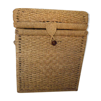 Corsair-style trunk with rounded woven wicker lid, 2 handles - Vintage