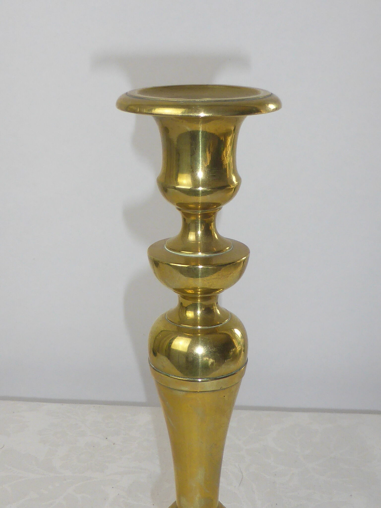 Old candlestick baluster foot round gilded brass-Ht 26cm