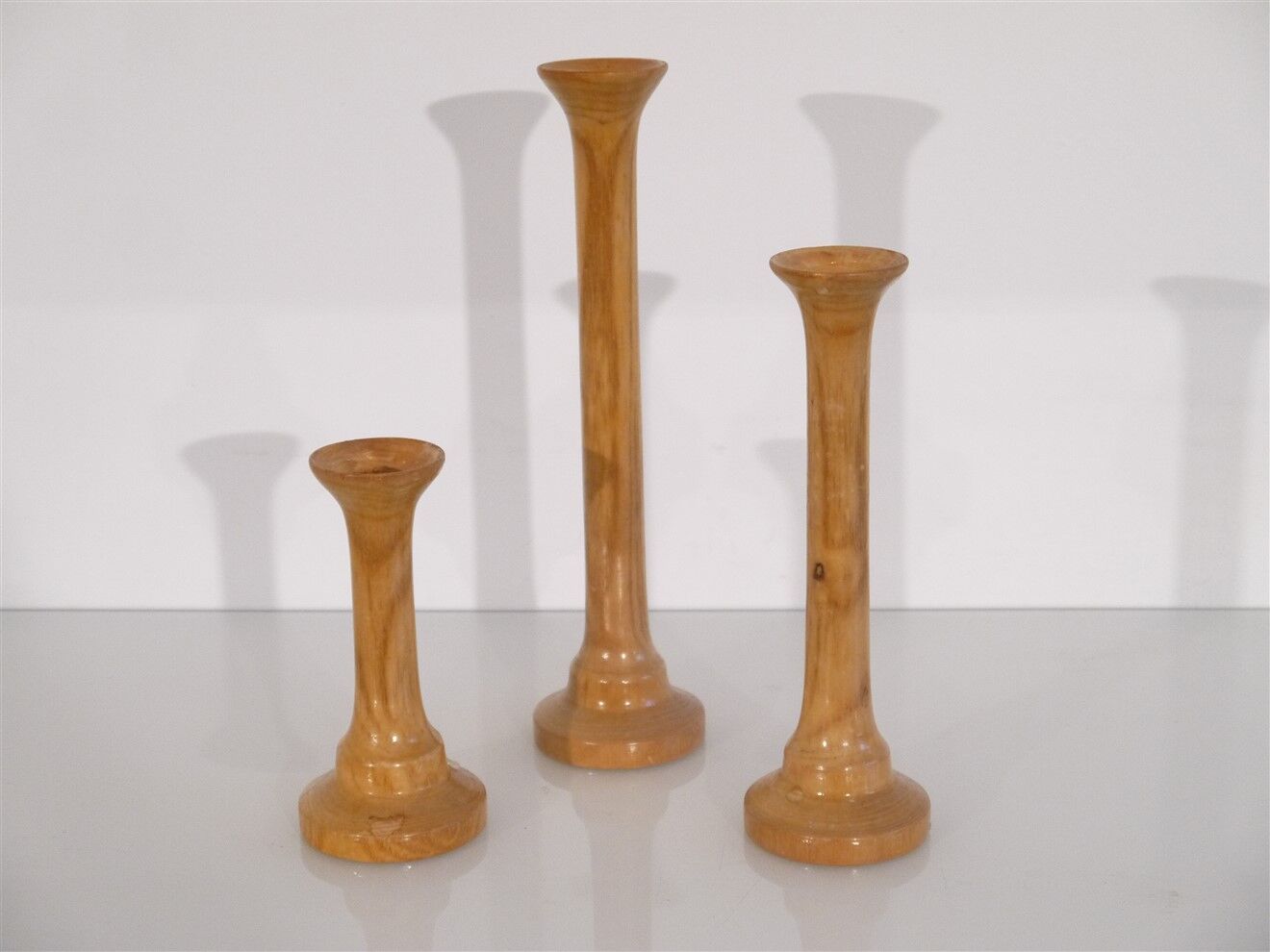Set of Scandinavian wooden candle holders 1960