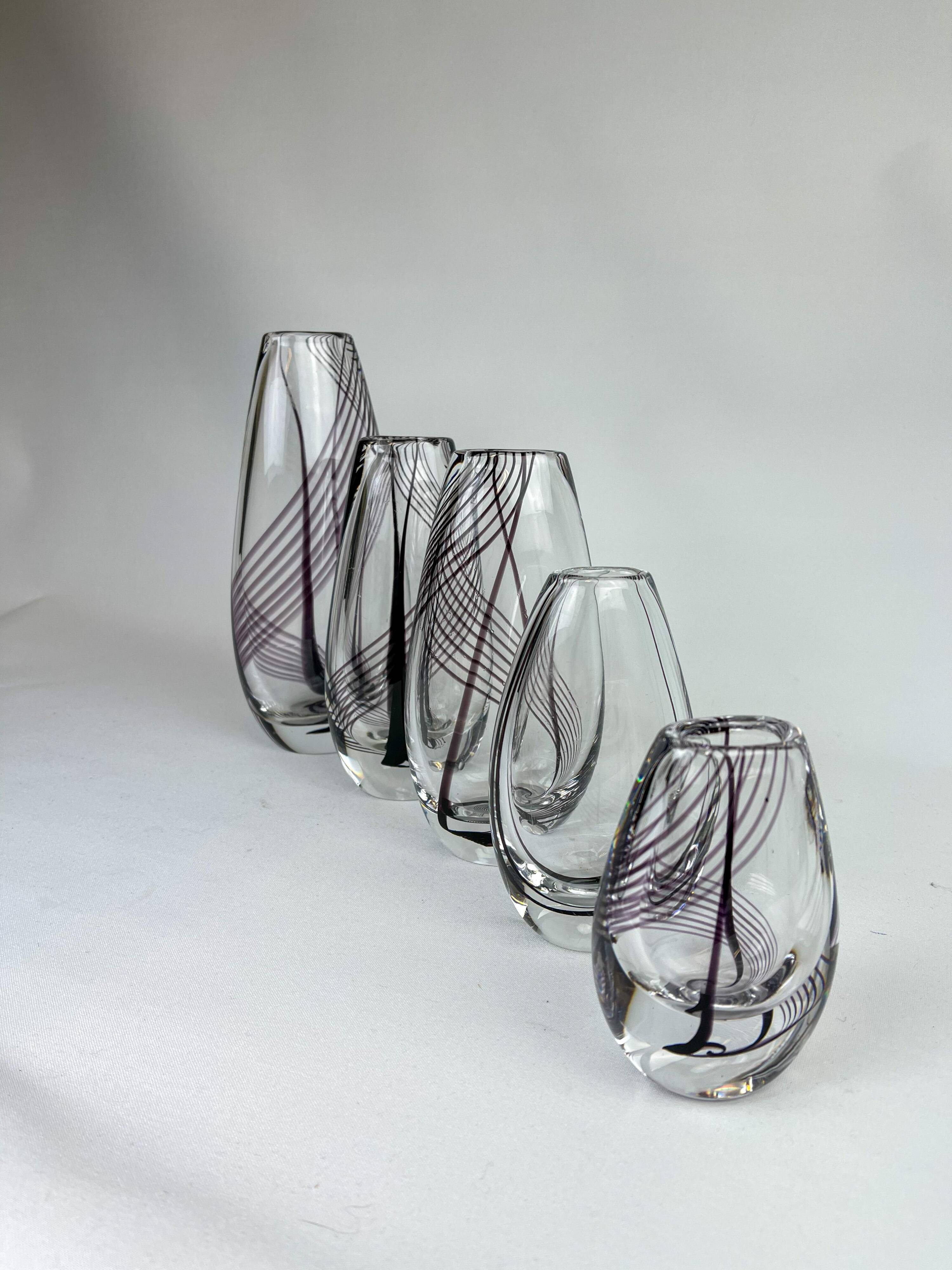 Midcentury collection of art glass vases by Vicke Lindstrand for Kosta Sweden.