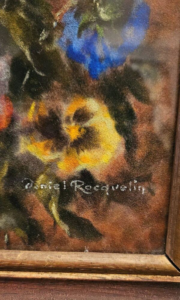 Daniel ROcquelin - Pastel Nature Morte Composition Florale '' Pensées