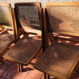 Suite of 4 folding chairs cannage 60s vintage