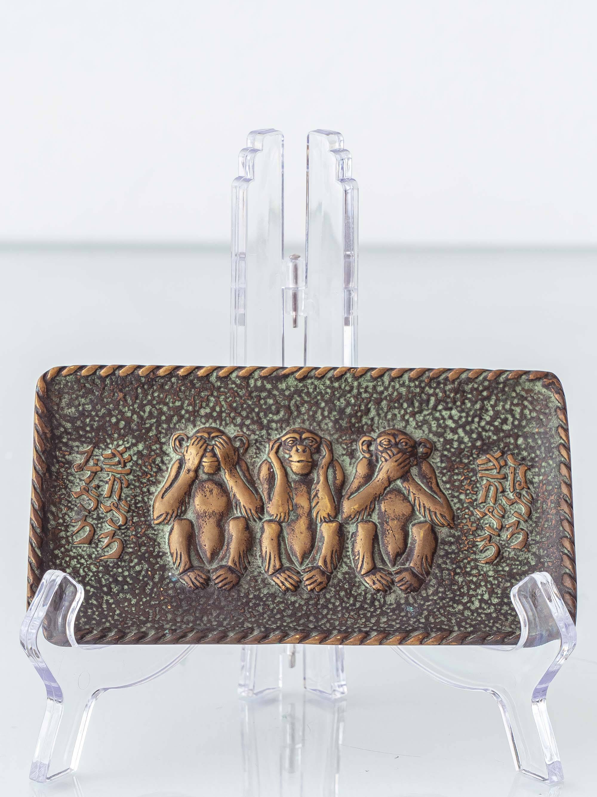 Max Le Verrier Art Deco Bronze Vide-Poche, Three Wise Monkeys, 1930s