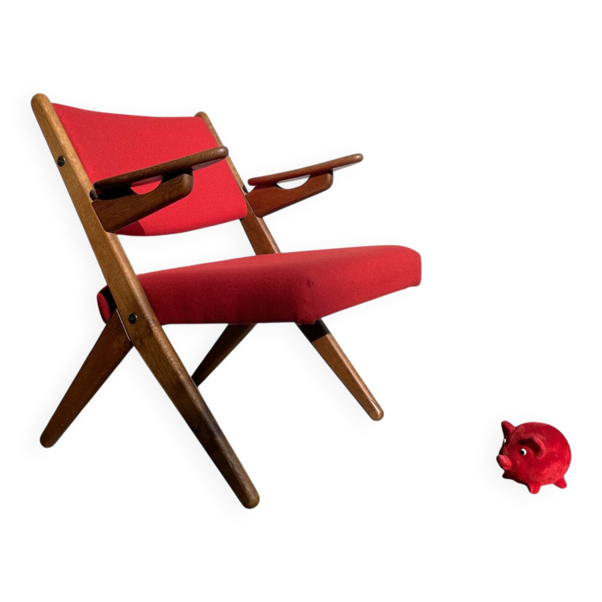Classic Danish vintage scissor armchair by Arne Hovmand Olsen in OAK, 1960s