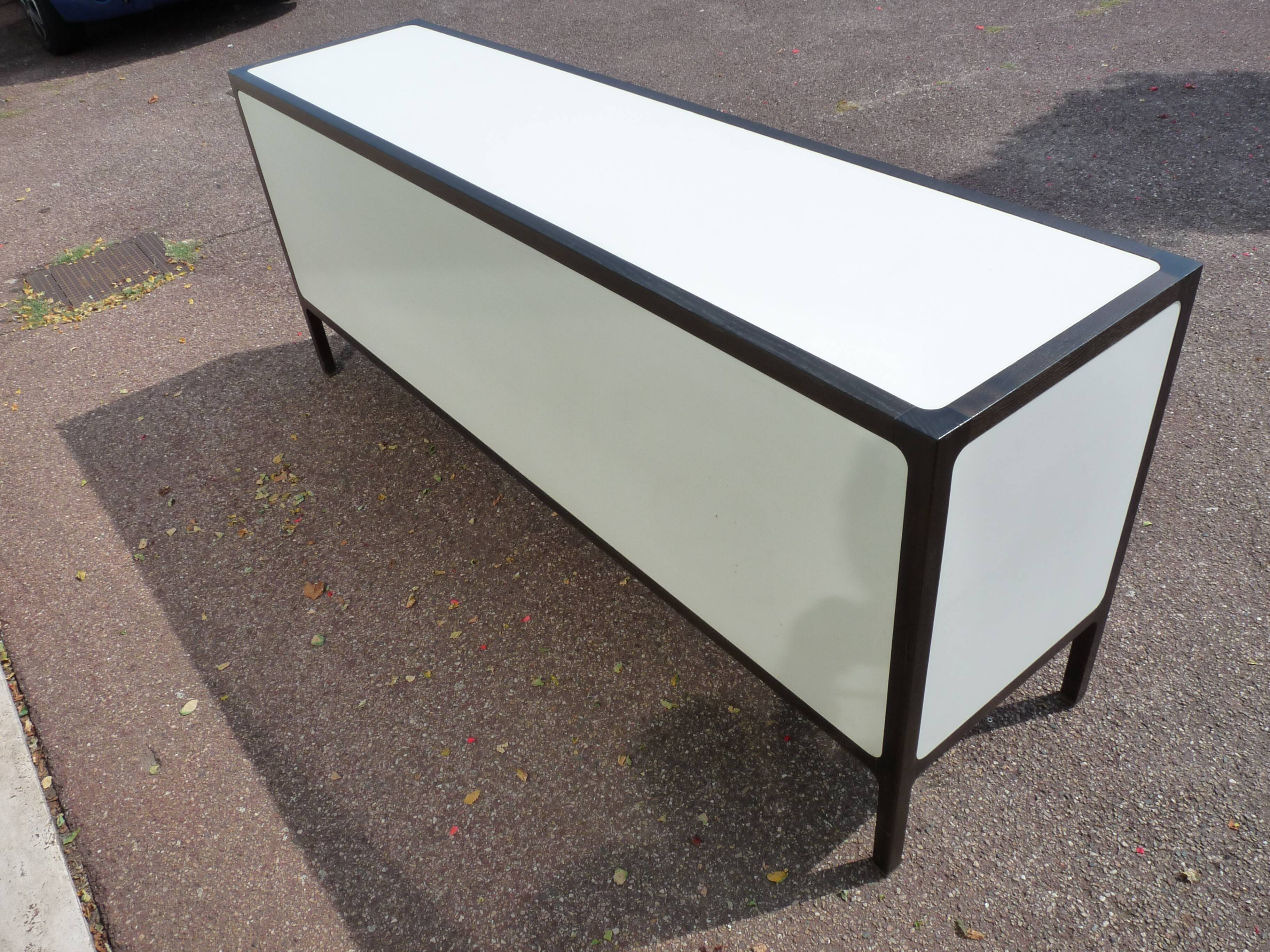 Wooden Sideboard - "Stollenlinie Brasilia" - German - 1960 - White - Black