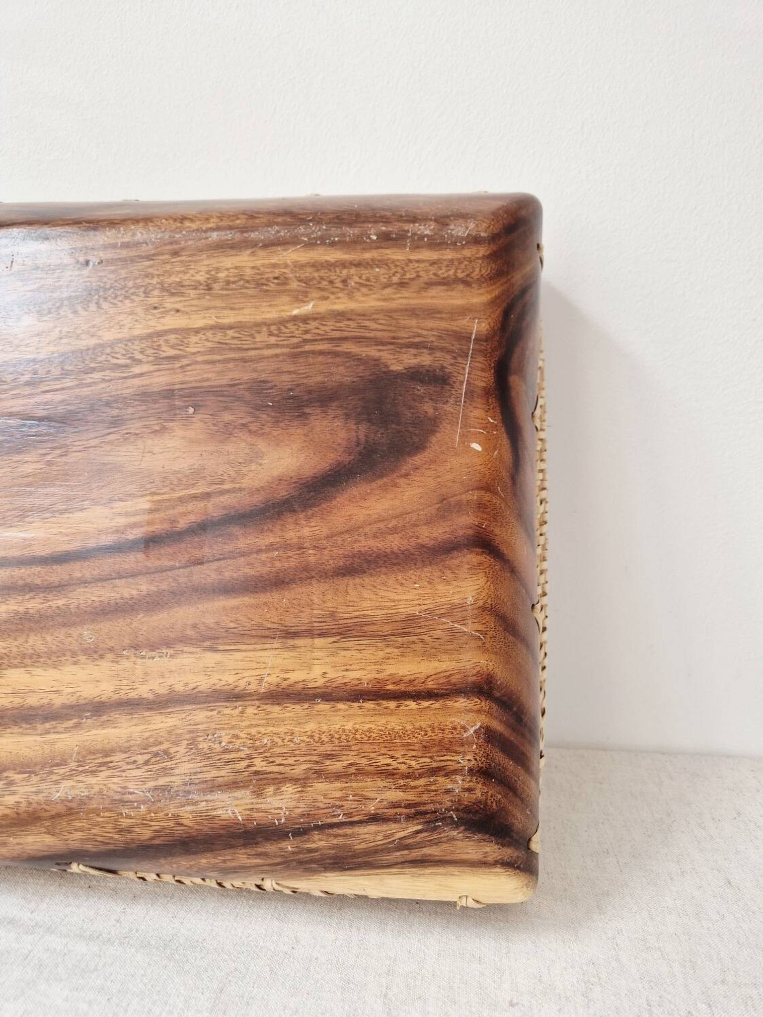 Wood and rattan plateau '80s - Vintage